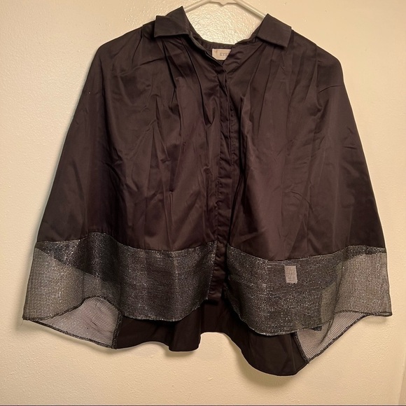 Eyedoll Button Down Swing Blouse Black Sparkle Mesh Hem - Picture 2 of 11